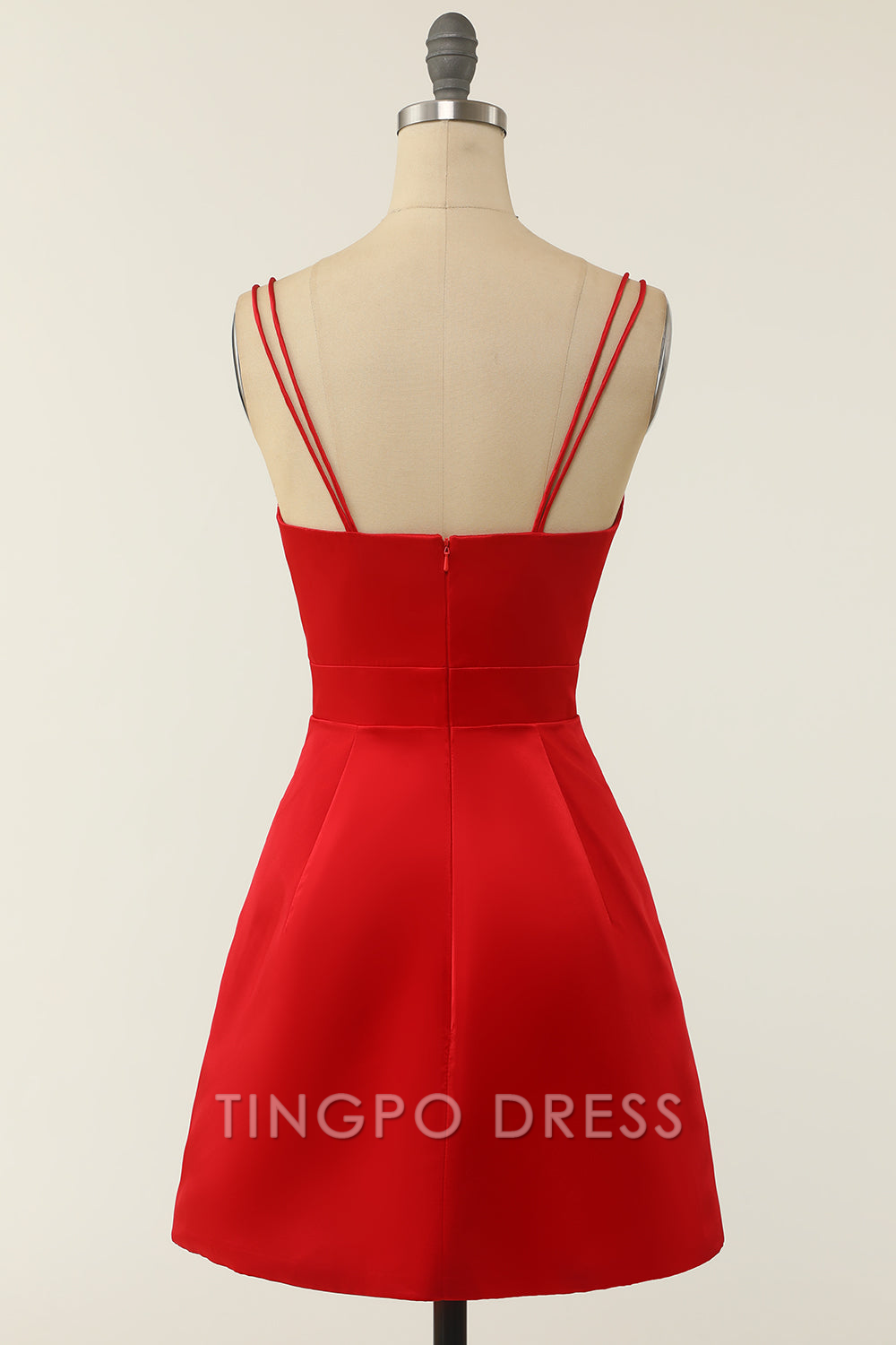 TingPo Wholesale Elegant Red Satin V-neck Cocktail Dress formal wear dresses